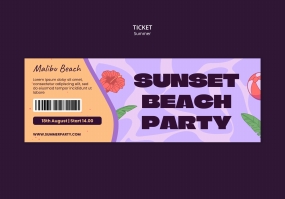 夏日沙滩派对票券PSD模板